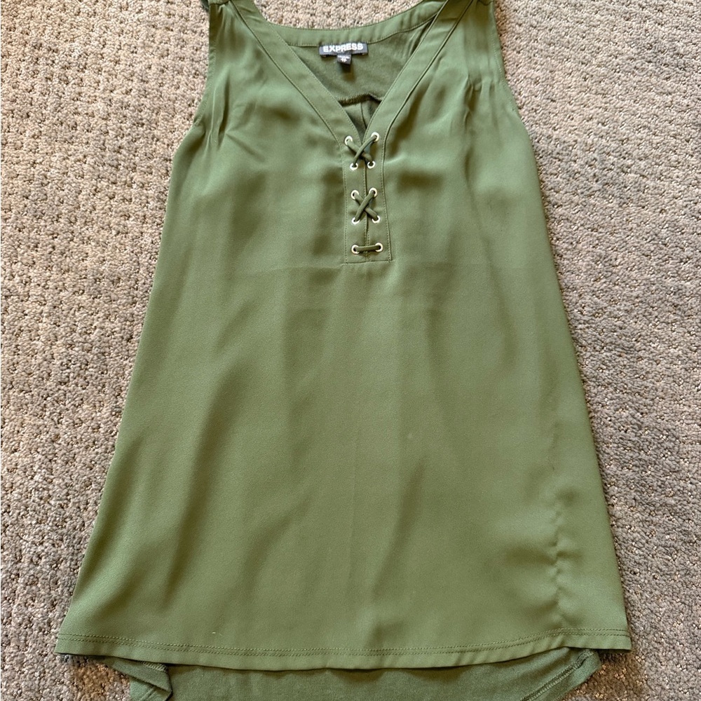 Express Olive Green Lace-Up Tank Top